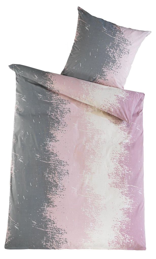 Renforce Bettwäsche Baumwolle Farbverlauf Grau Rosa 135x200 80x80cm: 4tlg.