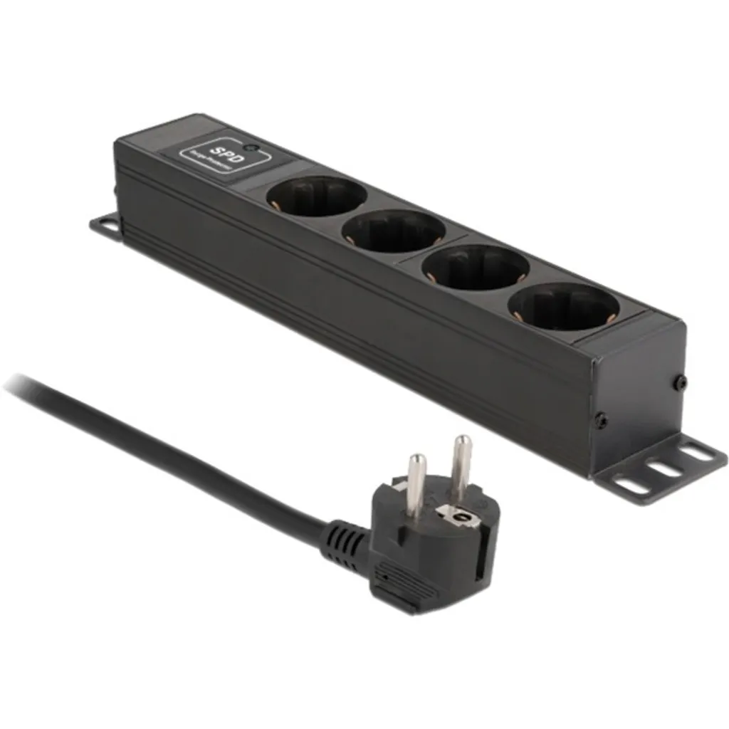 Delock Multiprise 4 Prises avec Protection Surtension 1U Noir 19 Pouces