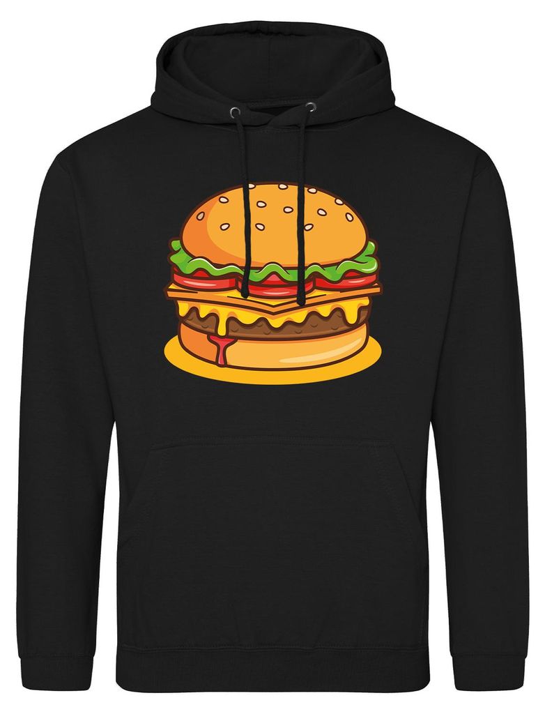 Huuraa Uni Hoodie Burger Comic L Deep Black Vegan Sweatshirt Geschenkidee