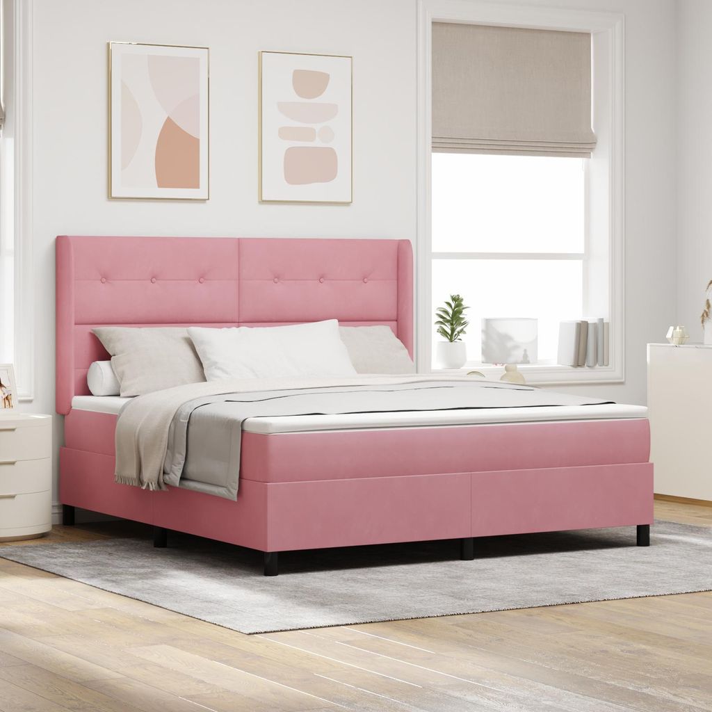 LED Boxspringbett mit Matratze Rosa 180x200 cm Samt, Design Möbel Klassische Betten Neu
