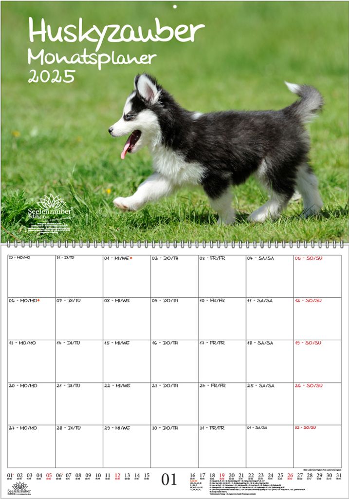 Huskyzauber Planer DIN A2 Kalender für 2025 Hunde Husky - Seelenzauber