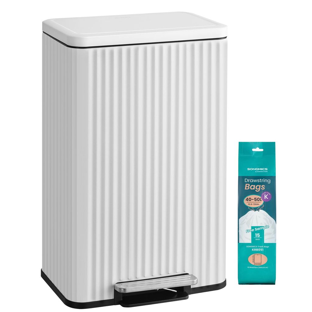 Abfalleimer für Küche, Mülleimer aus Stahl, mit Deckel und herausnehmbarem Inneneimer, Softclose, 50 Liter, weiß