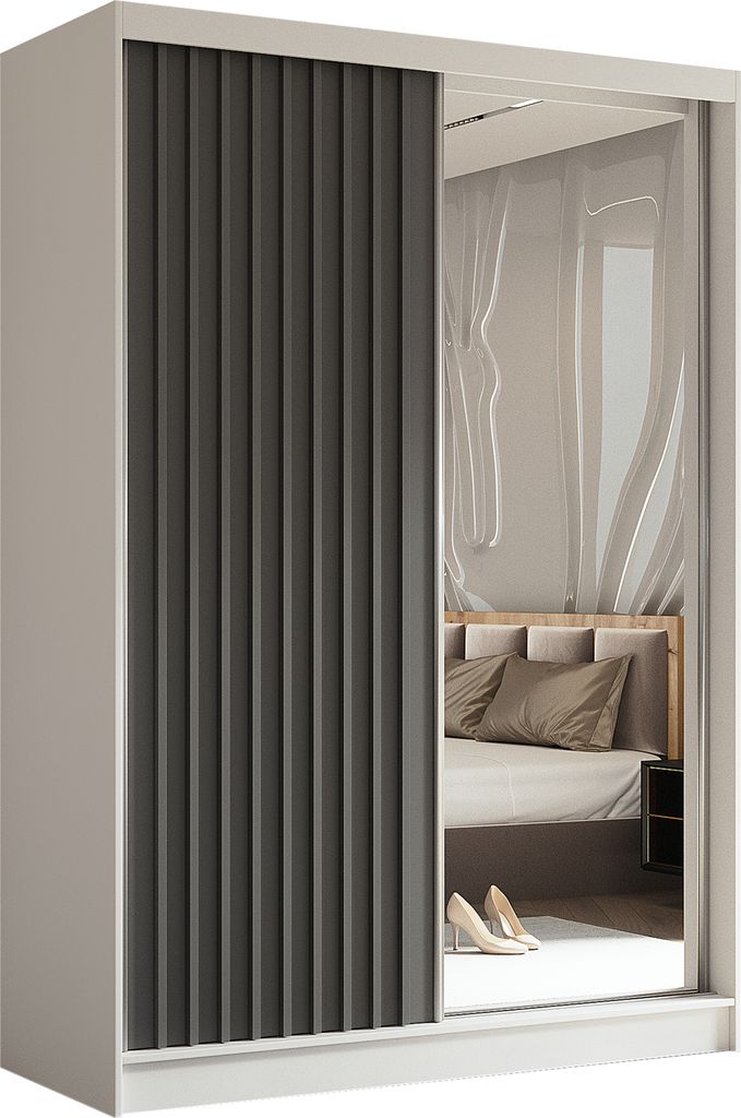 AGMAT Schwebetürenschrank Nevada, Kleiderschrank mit Spiegel und 2 Türen, Moderne Garderobe in Farbe: Weiß, Schrank in Größe: 150 x 216 x 61 cm