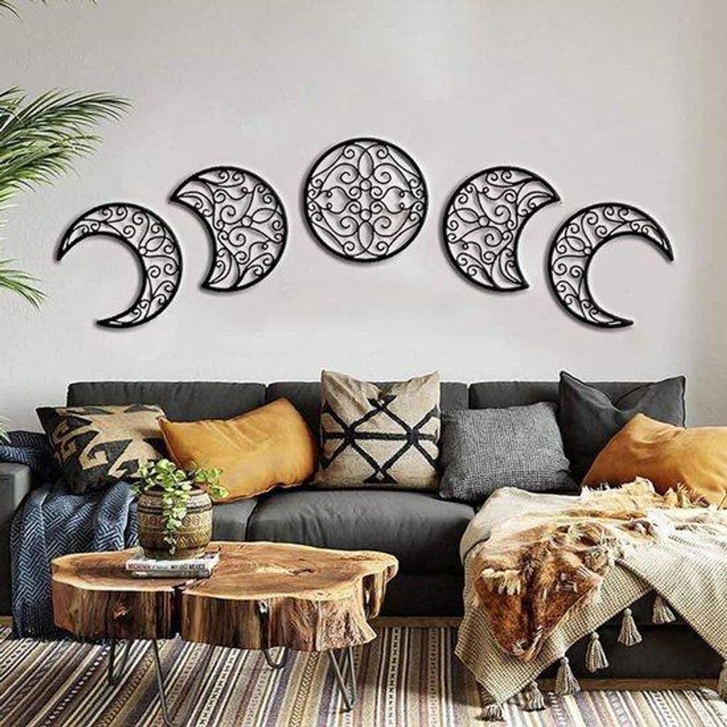 Holz Mondkalender Wandtattoo - Ideal für Mondliebhaber - 5er Set - Echtes Naturholz