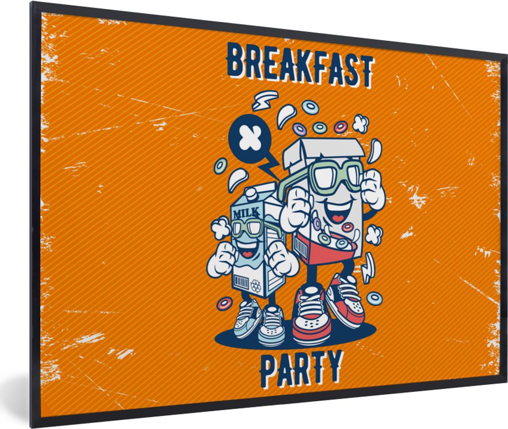 MuchoWow MuchoWow Gerahmtes Poster Jahrgang - Milch - Cornflakes 60x40 cm - Poster mit zchwarzem Bilderrahmen - Printing - Wanddeko Schlafzimmer