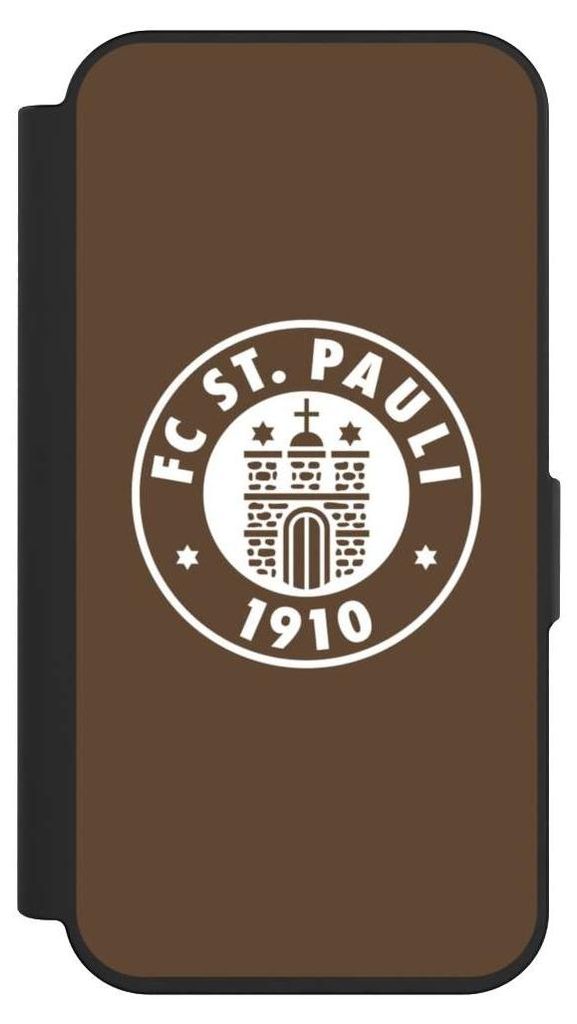 NIVOCASE Klapphülle für Apple iPhone 15 Pro Handyhülle aus Kunst Leder NIVOflip schwarz FC St. Pauli Offizielles Lizenzprodukt Wappen