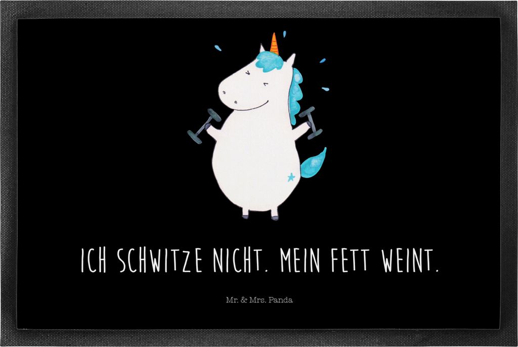 Mr. & Mrs. Panda Fußabtreter Einhorn Fitness 50 x 75 cm - Schwarz - Geschenk, Unicorn, Türmatte, Schmutzfangmatte, Diät, Gym, Sport, fußmatte, ...