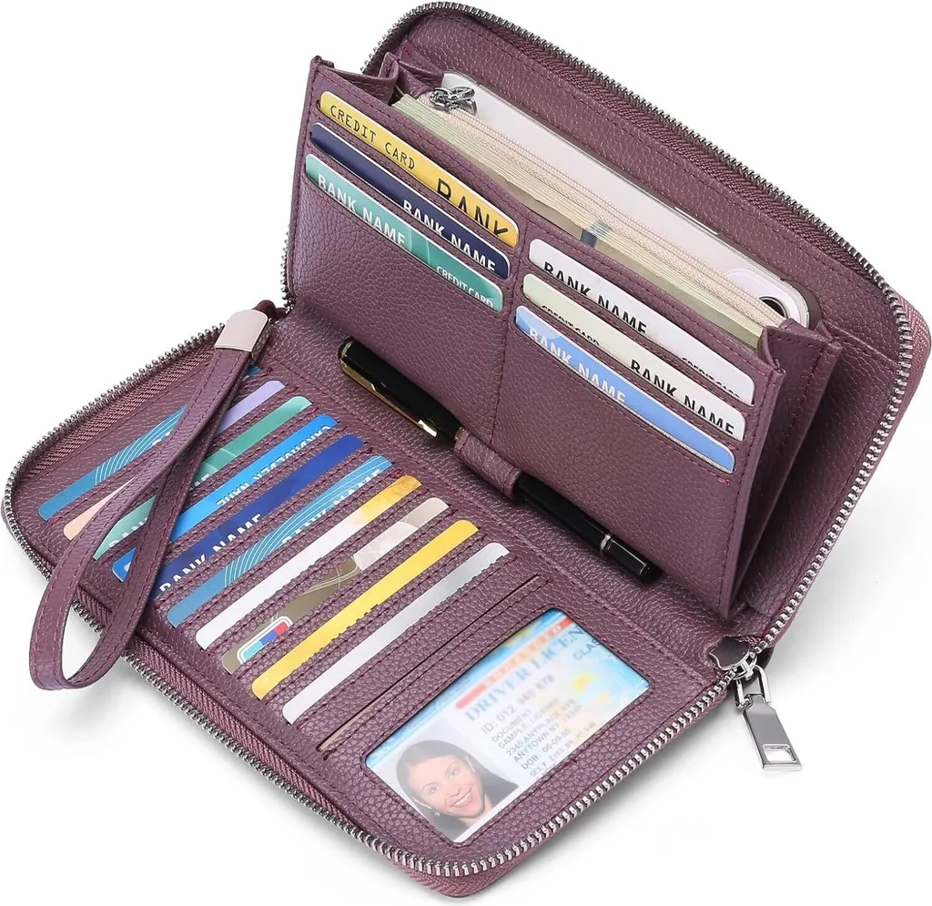 Maxi Portafoglio Donna Pelle Colorata RFID Zip Clutch Shopping