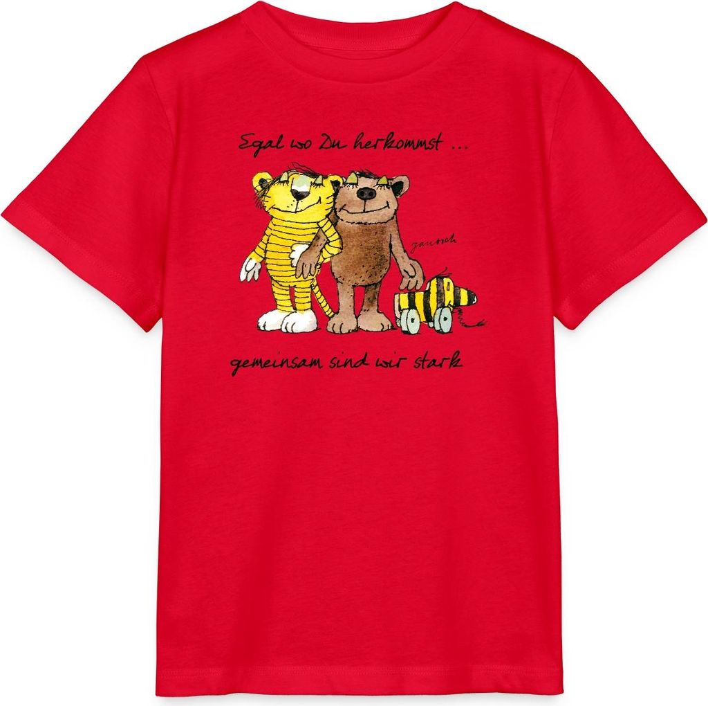 Spreadshirt Janosch Bär Tigerente Tiger Gemeinsam Stark Kinder Basic T-Shirt, 110/116 (5-6 Jahre), Rot
