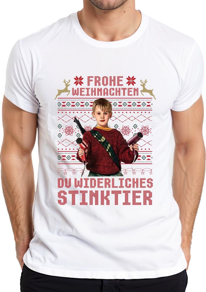 Frohe Weihnachten Du widerliches Stinktier Kevin Allein Zuhaus Herren T-Shirt, Weiß, S