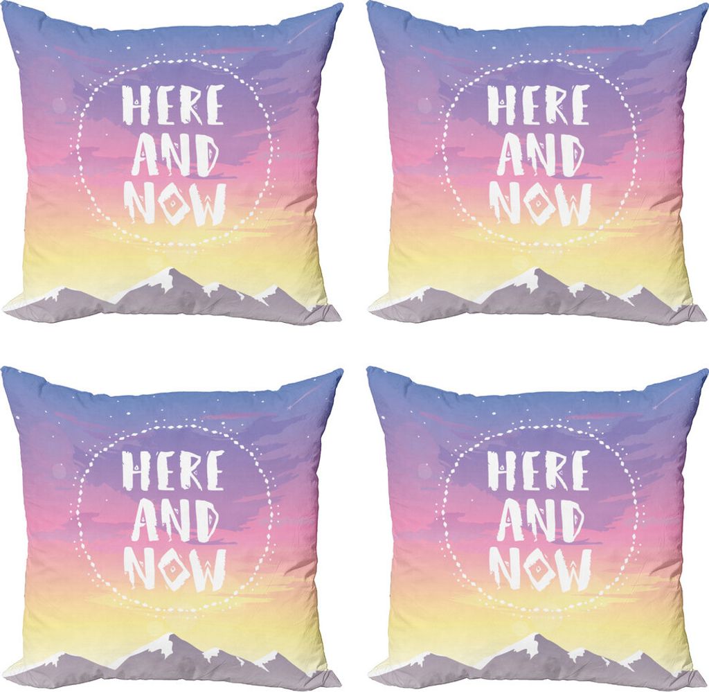 ABAKUHAUS Sprichwort Kissenbezug Set (4 Stück), Berge und Dreamy Sky, Moderner Doppelseitiger Digitaldruck, 40 cm x 40 cm, Mehrfarbig