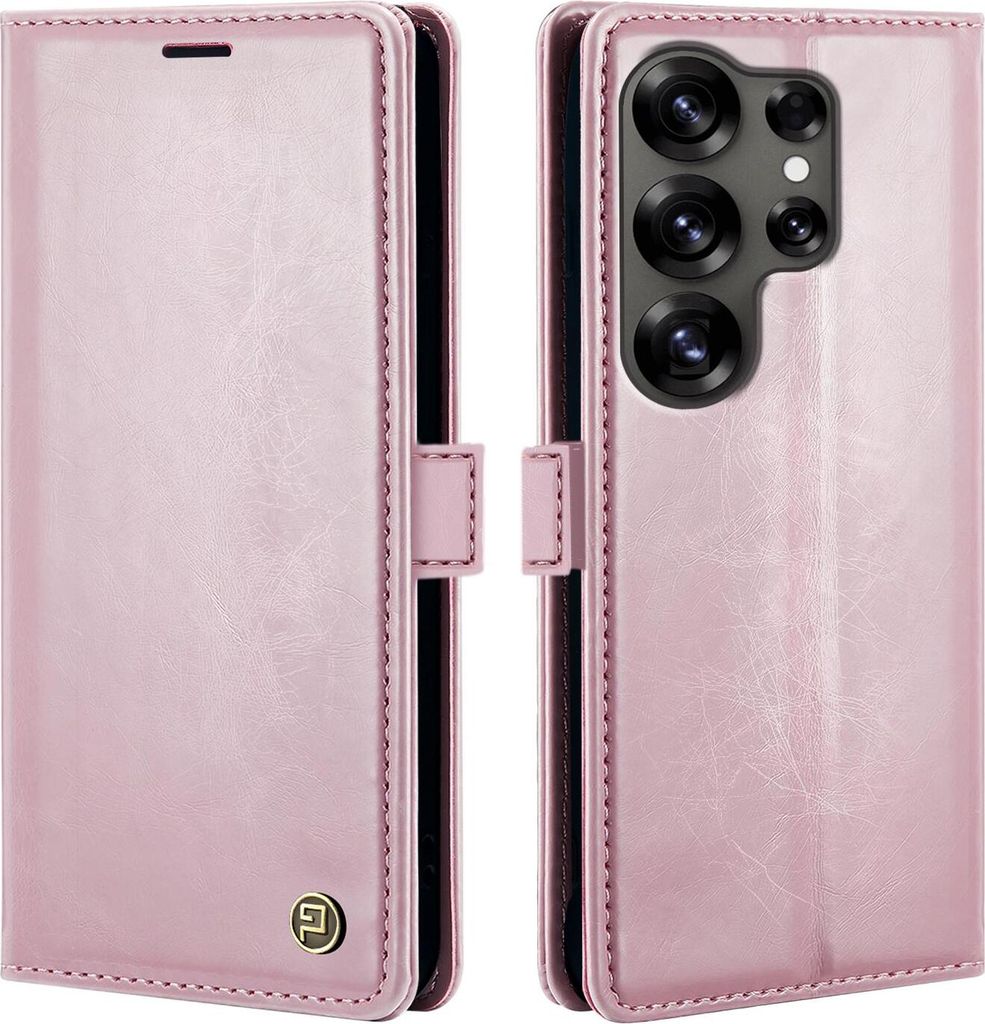 Handyhülle für Samsung Galaxy S25 Ultra Kunstleder Flip Vintage Cover Hülle RFID Schutz Case Kartenfach Farbe: Rosa