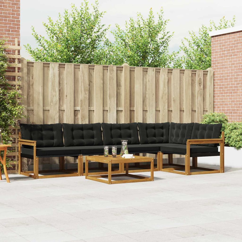 "Neues Produkt" Outdoor-Sofagarnitur ANTI-UV - CLORIS - mit Kissen - 6 pcs - Natürlich und Schwarz - Modern Gartensofas V797