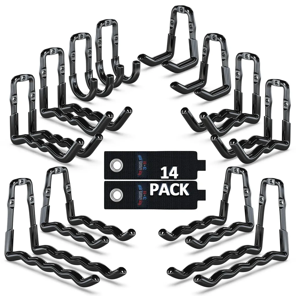 Crochets muraux robustes pour libérer l'espace garage - Lot de 14 noir