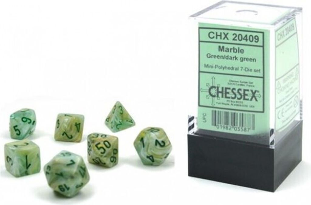 Chessex - Marble - Mini 7-Die Set - Green/Dark Green Produktbild 