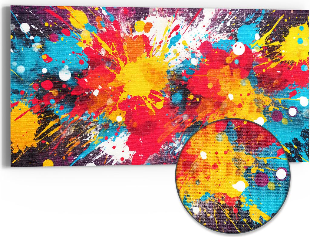 DEQOART Hybrid Leinwand Bild 60x30 cm 'Leuchtende Explosion' Wandbild Glas flach modern
