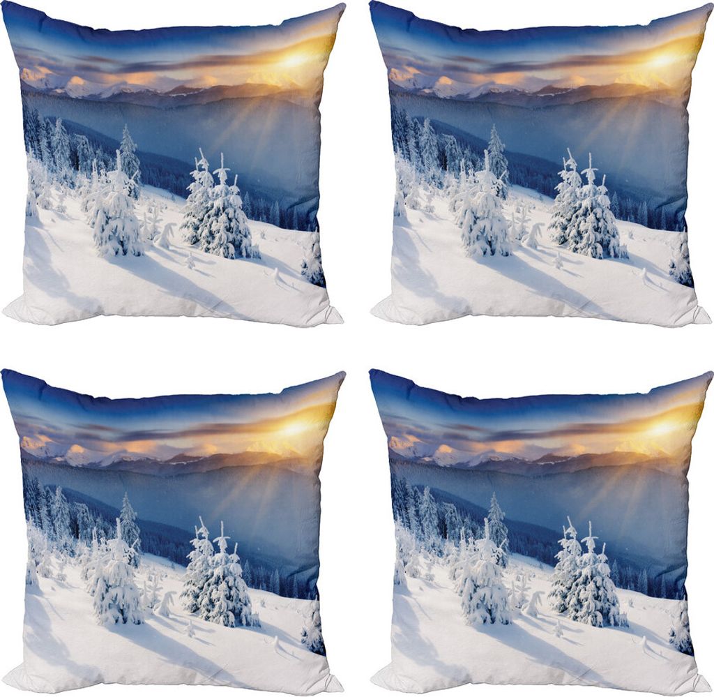 ABAKUHAUS Winter Kissenbezug Set (4 Stück), Tops Dramatischer Himmel Alpine, Moderner Doppelseitiger Digitaldruck, 40 cm x 40 cm, Weiß Blau Aprikose