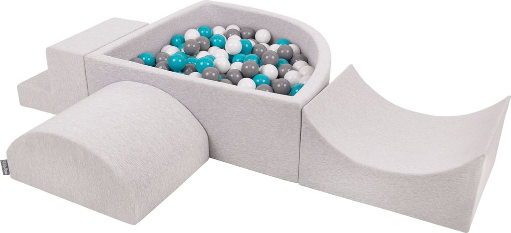 KiddyMoon Spielplatz Aus Schaumstoff Mit 300 Bälle 7cm Hindernisläufen Version 6 Viertel Eckig Bällebad Mit Bunten Bällen Für Babys Und Kinder
