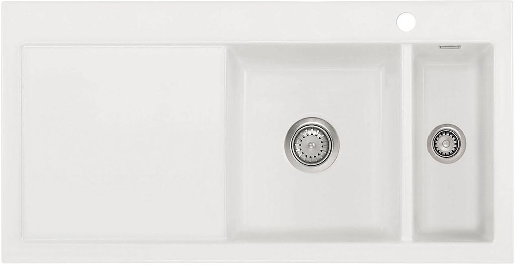Auflagespüle KeraDomo MERA 100 Polar Becken rechts mit Handbetätigung