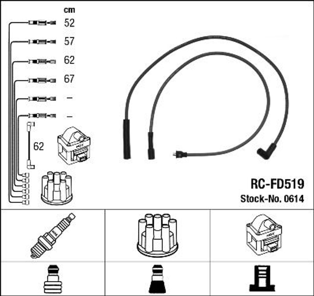 NGK 0614 Zündkabelsatz Zündleitungssatz für FORD SCORPIO I Stufenheck (GGE) SIERRA Schrägheck (GBC) SCORPIO I (GAE, GGE) SIERRA Kombi (BNC)
