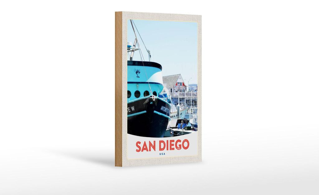 Holzschild Reise 12x18 cm San Diego USA Amerika Yacht Meer