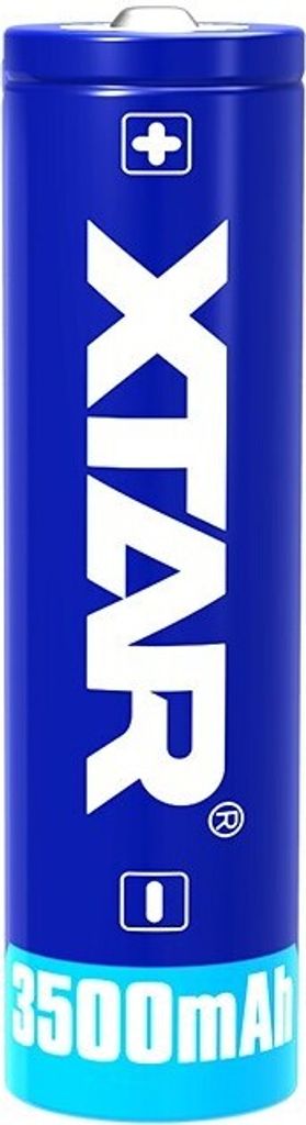 A close-up studio shot of a blue battery with white text and symbols.