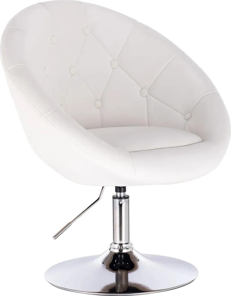 Tabouret de Bar Blanc en Cuir Pivotant et Réglable - Hauteur 81-93 cm