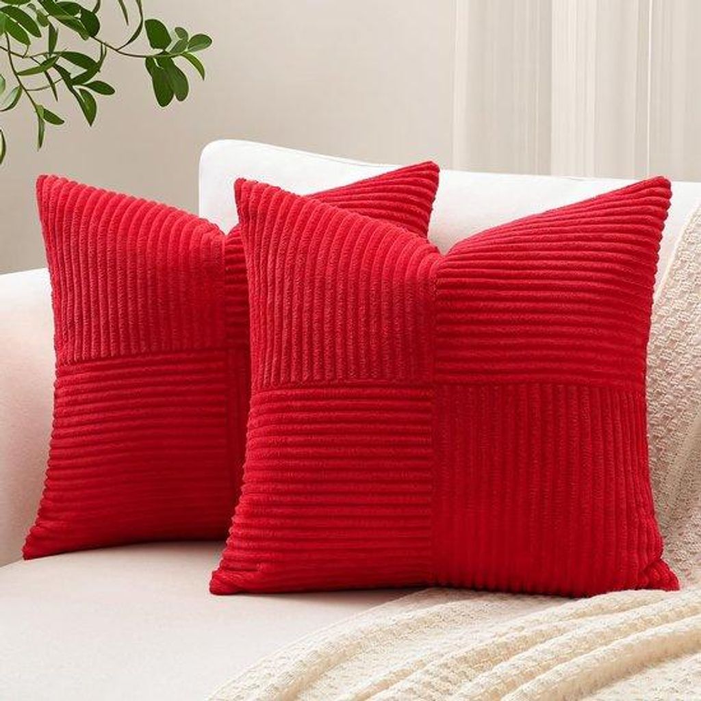 Unyqoos Set mit 2 dekorativen Corduroy-Kissenhüllen, elegante Streifenstruktur, rot, 45x45 cm