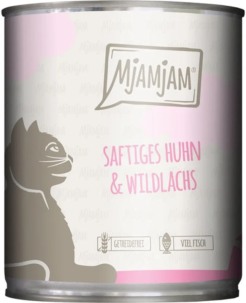 MjAMjAM Poulet Juteux et Saumon Sauvage pour Chat - Boîtes de 800g x6