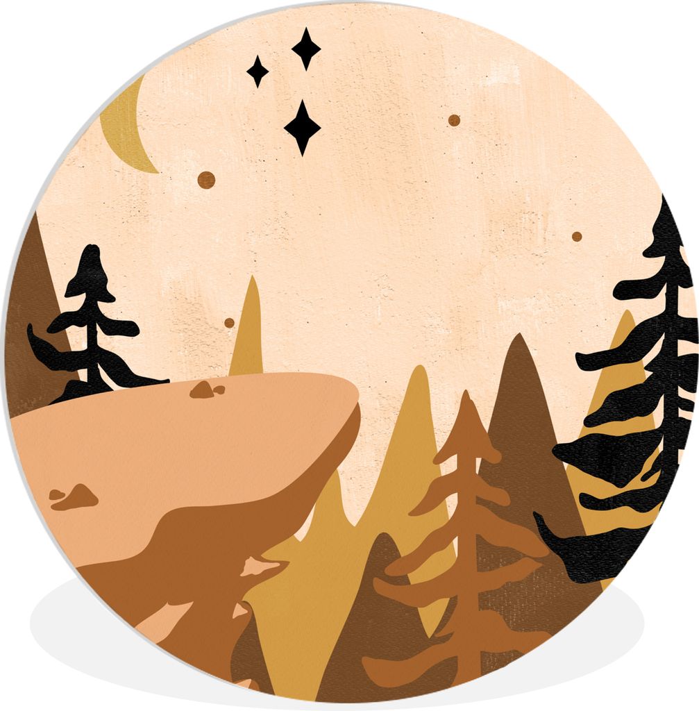 MuchoWow Rundes Wandbild - Runde Bilder Wald - Böhmisch - Sterne - Mond Ø 90 cm Kreis Wanddekoration Kunststoff - Wandkreis - Wandschmuck - Wan...