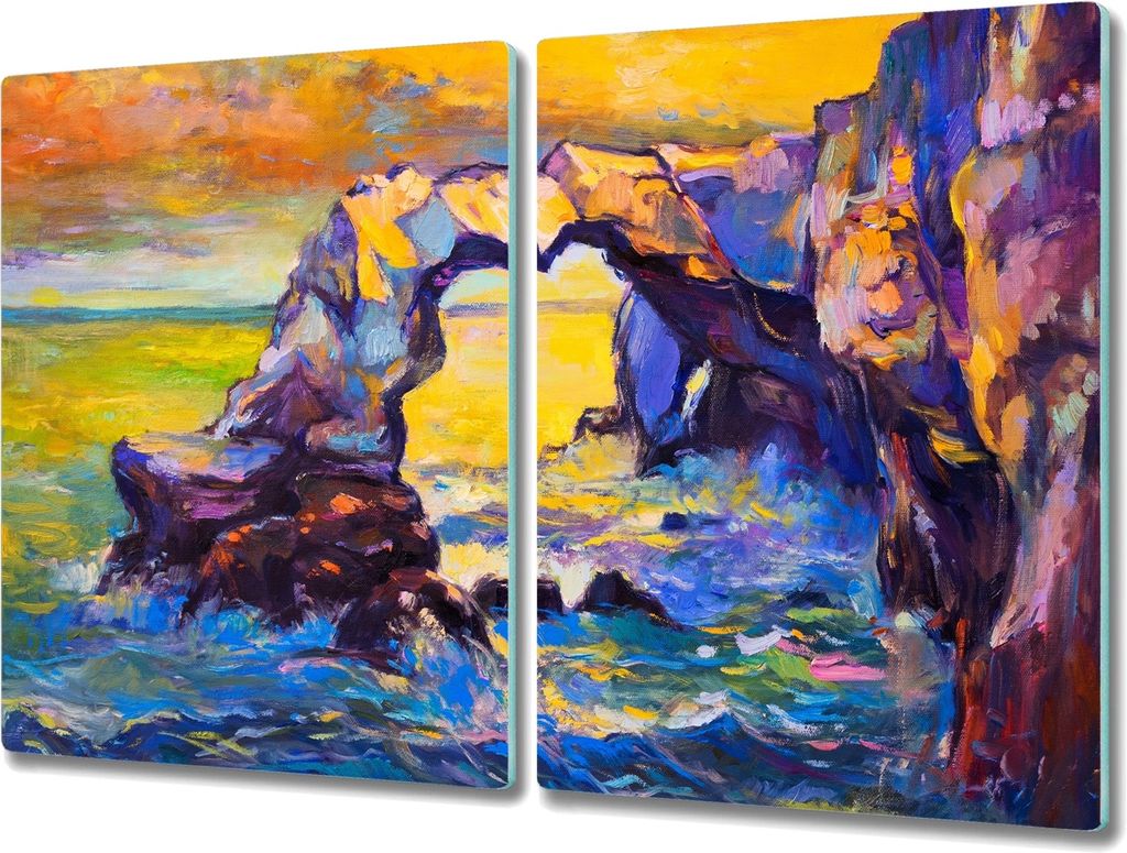 Coloray Hackbrett Kochplattenabdeckung Herdabdeckplatte 2x40x52 cm Schneidebrett Küchenbrett - Sonnenuntergang