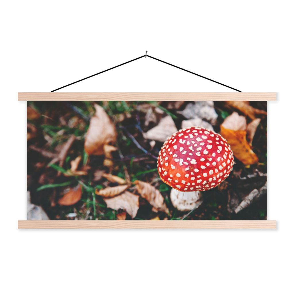 MuchoWow Textilposter Herbst - Pilz - Blätter - Natur 150x75 cm mit holzfarbenen Rahmen - Plakate