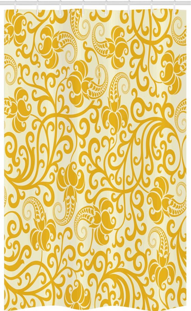 ABAKUHAUS Jugendstil Schmaler Duschvorhang, Blüten, Badezimmer Deko Set aus Stoff mit Haken, 120 x 180 cm, Pale Yellow Earth Gelb