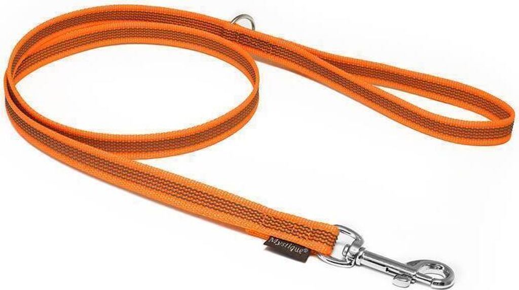 Mystique Gummierte Leine 15mm mit Handschlaufe Standard Karabiner neon orange 2m