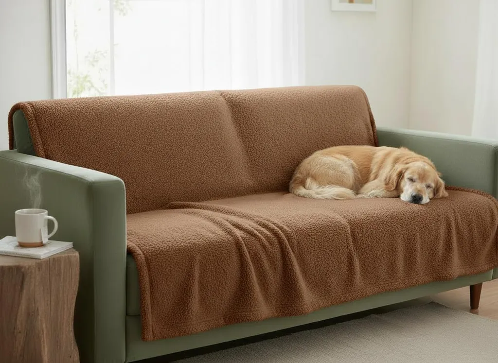 Couverture Canapé BUKLA Beige 200x220 cm Anti-Froid et Décorative XXL