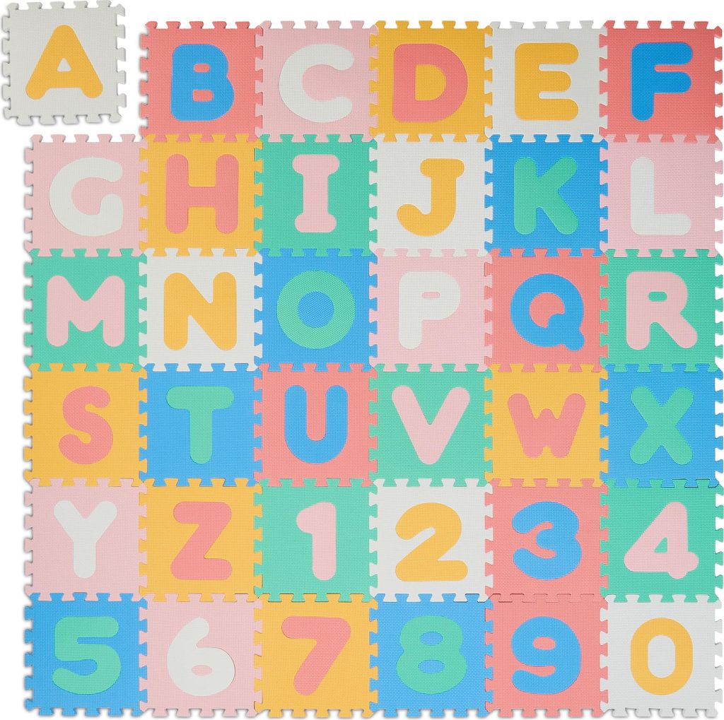 Relaxdays Puzzlematte ABC und Zahlen, 36 Teile, Spielmatte Kinder, B x T: 171 x 171 cm, BPA-frei, Schaumstoff, bunt