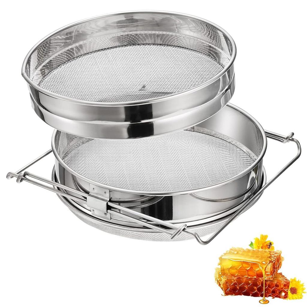 Doppelsieb Honigfilter aus Edelstahl, verstellbar, Feinsieb & Grobsieb, Imkerei Zubehör, wiederverwendbar, hygienisch, ideal für Honig, Joghurt &...