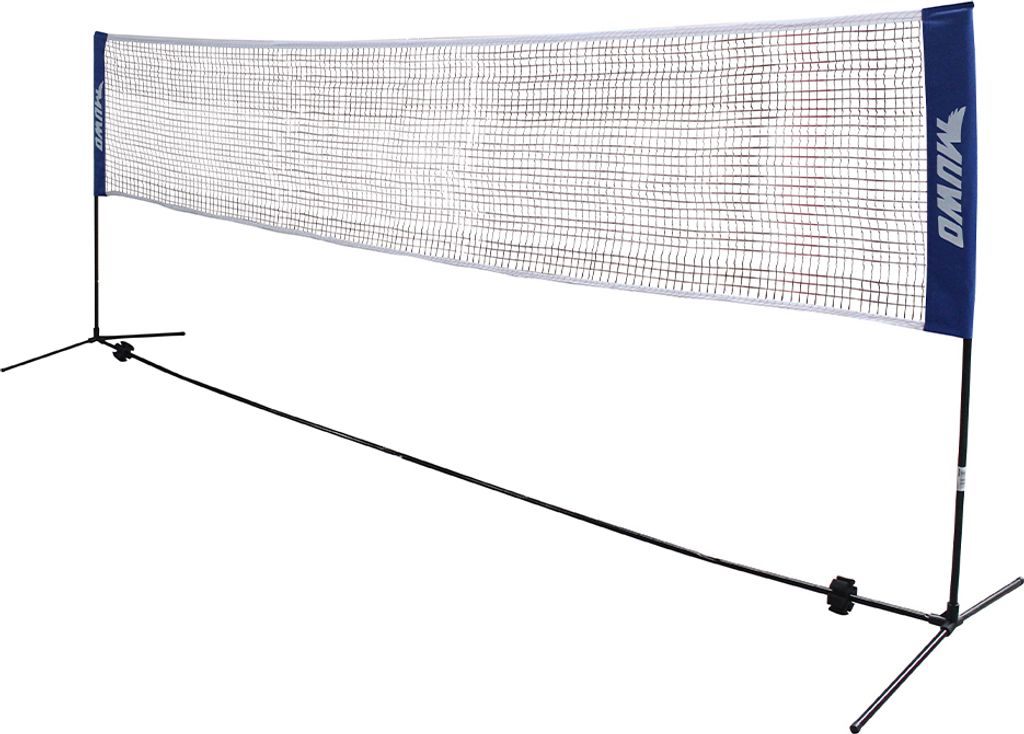 MUWO Badminton Netz 4,1 x 1,5 m, reißfest & robust, mit Stützstangen & Haken für straffen Halt, schnell aufbaubar, inkl. Tragetasche blau | MW-381