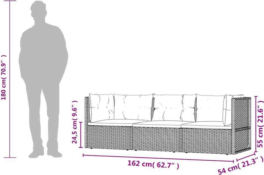vidaXL 3-tlg. Garten-Lounge-Set mit Kissen Schwarz Poly Produktbild 8