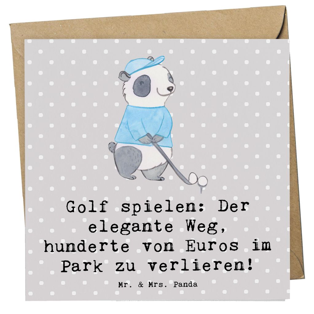 Mr. & Mrs. Panda Glückwunschkarte Golf Eleganz - Grau Pastell - Geschenk, Grußkarte, Klappkarte, Sportart, Missgeschicke, Sportler Geschenke, anl...