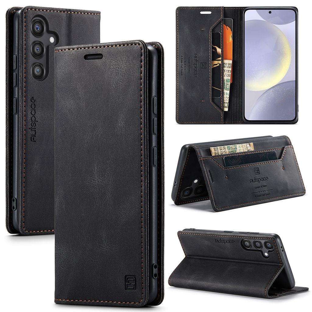 Galaxy S24+ Brieftasche Hülle, Retro Kunstledertasche Stand Produktbild 