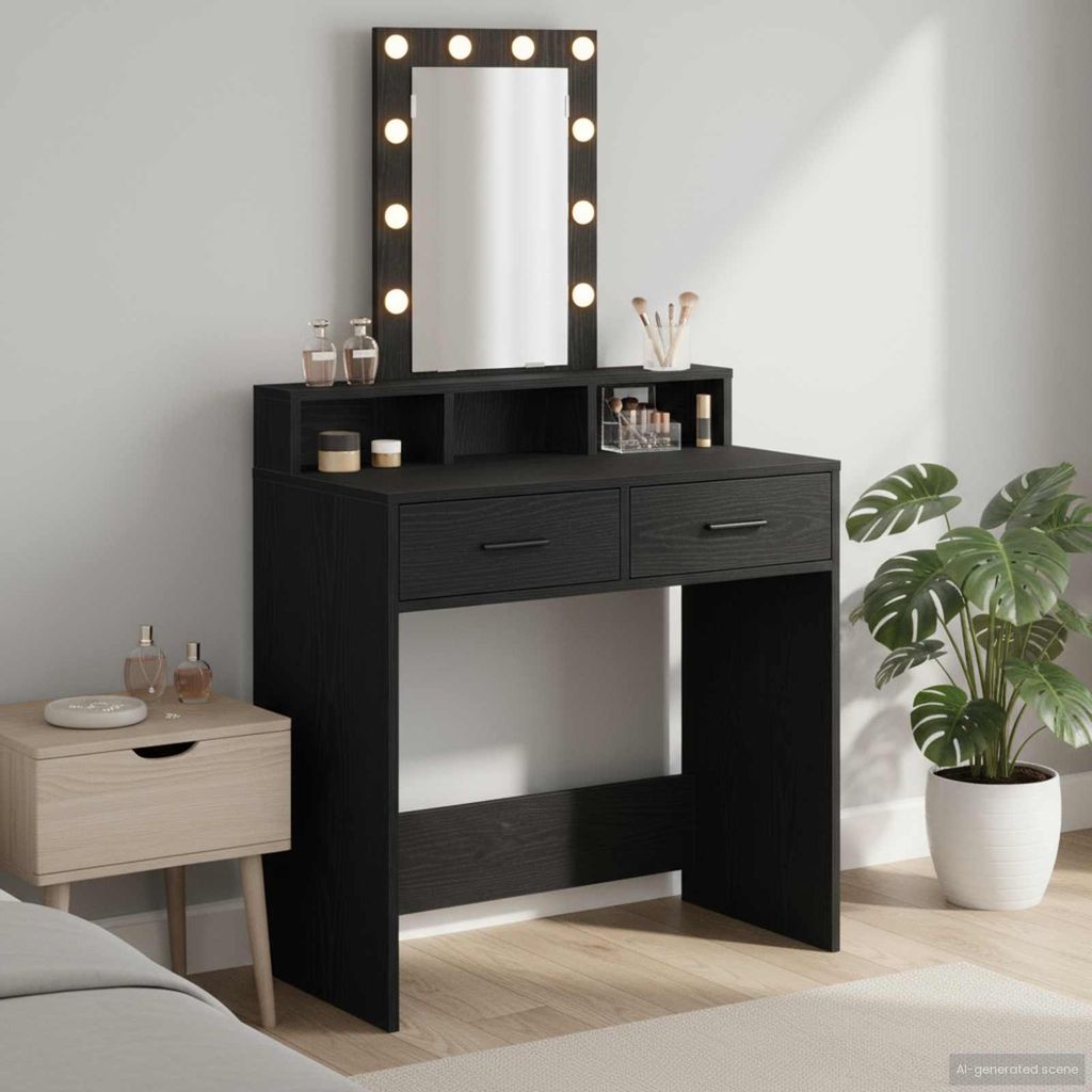 "im Angebot" Schminktisch mit Spiegel Schwarz 79x41x140 cm Holzwerkstoff - Schminktische CC24656