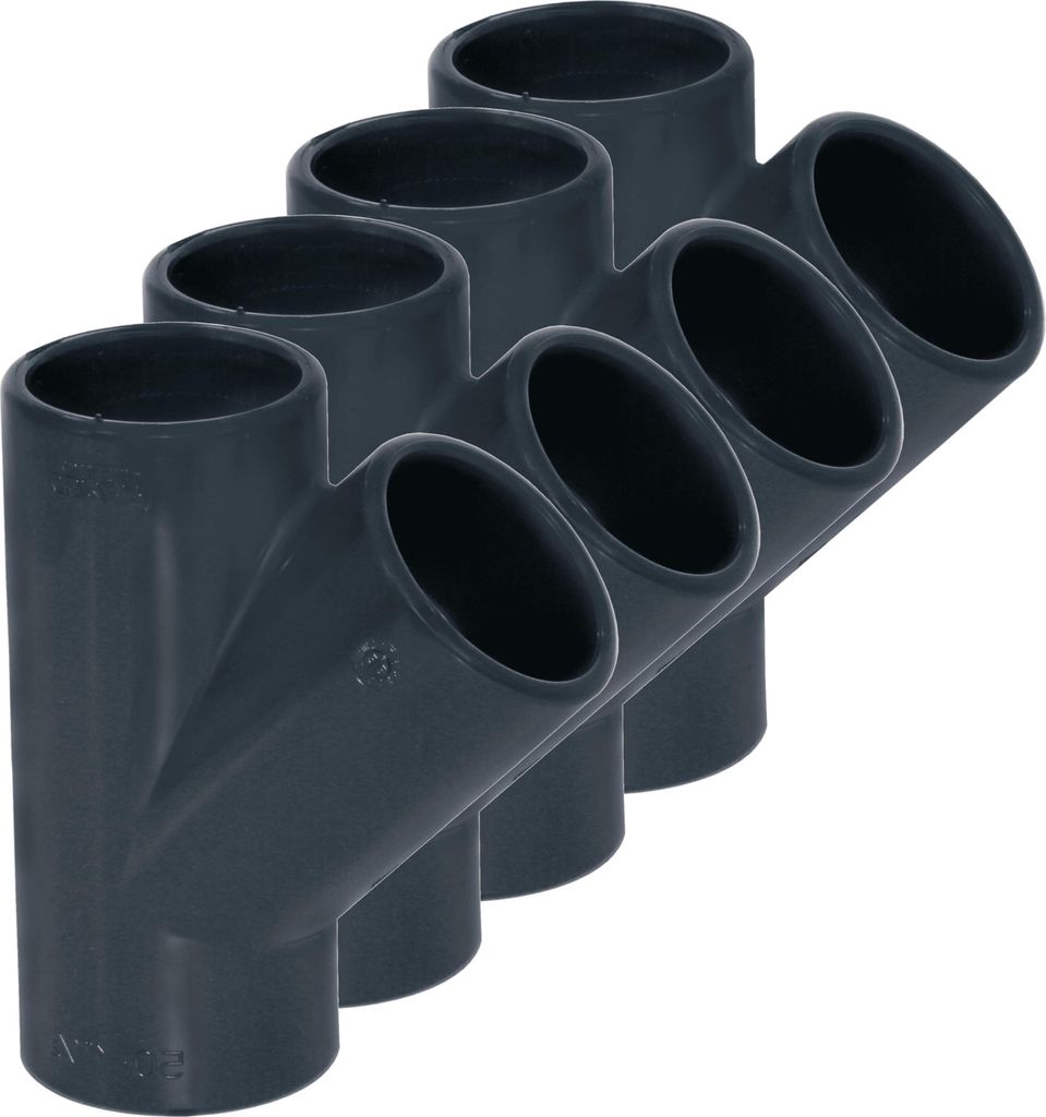 HAF 4x PVC Fittings T-Stück 45° mit 63mm | Klebemuffe x Klebemuffe x Klebemuffe | Verbinder aus grauem PVC-U | PN16 für PVC Rohr und Poolverrohrung