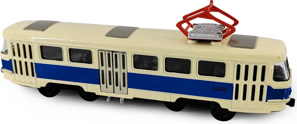 Tramway tchèque en métal bleu 16 cm - Finition rétro faite à la main