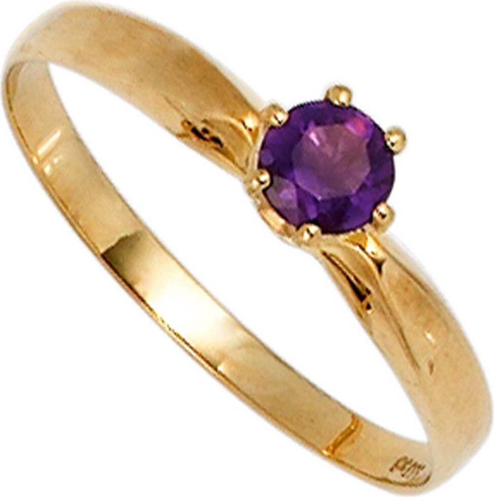JOBO Damen Ring 585 Gold Gelbgold 1 Amethyst violett Goldring Größe 60