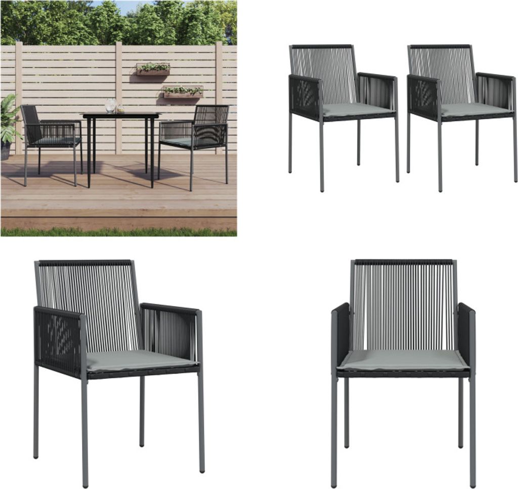 vidaXL Gartenstühle mit Kissen 2 Stk. Schwarz 54x60,5x83,5 cm - Gartenstuhl - Gartenstühle - Terrassenstuhl - Outdoor Stuhl