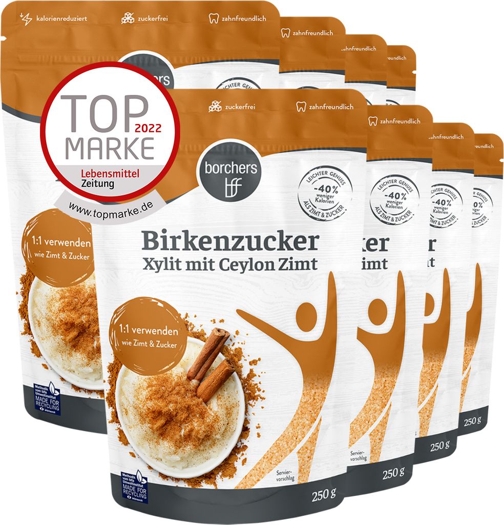 BORCHERS 100% Xylit Birkenzucker mit Ceylon Zimt (8x250g)