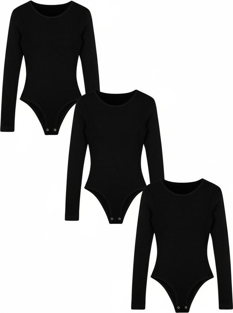 BASIC MAX Langarm Body Frauen 3er Pack Schwarz S Maxte