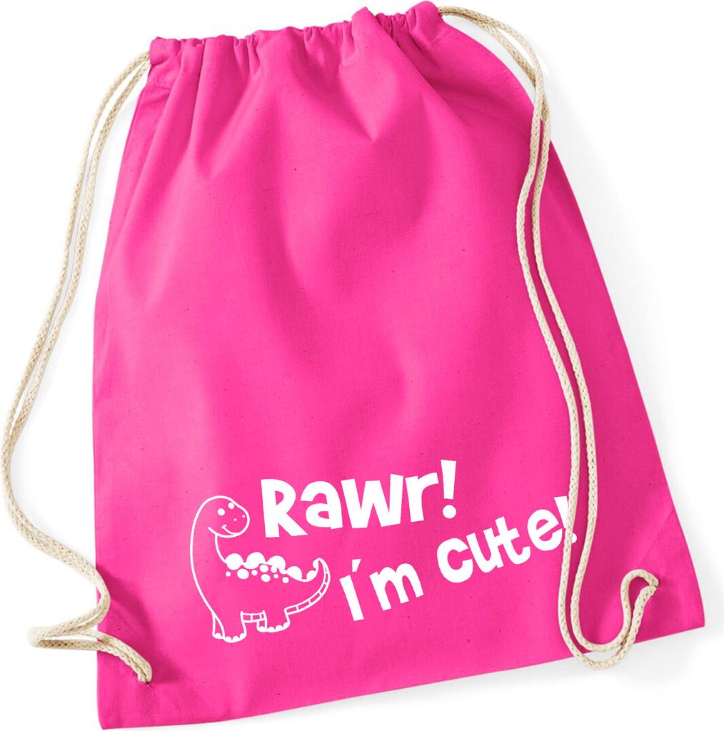 Huuraa Turnbeutel Brachiosaurus I`m cute 12 Liter Fuchsia Baumwolle Rucksack Geschenkidee