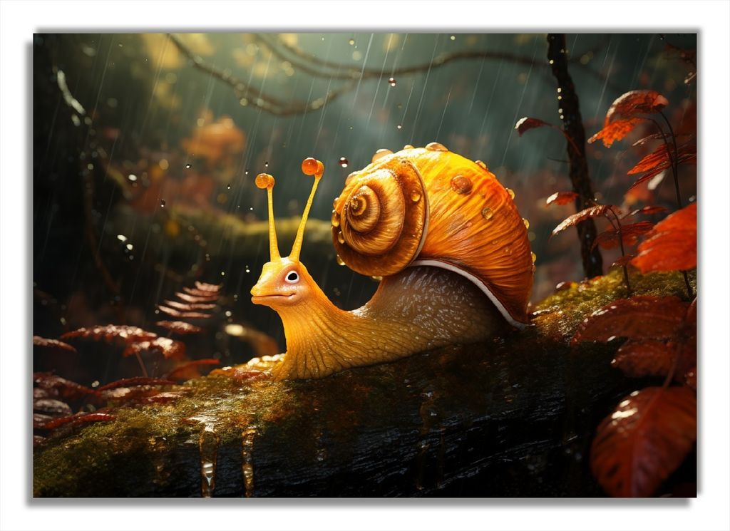 Wallario Poster - Schnecke auf Ast, Kunstdruck Größe: 70 x 100 cm
